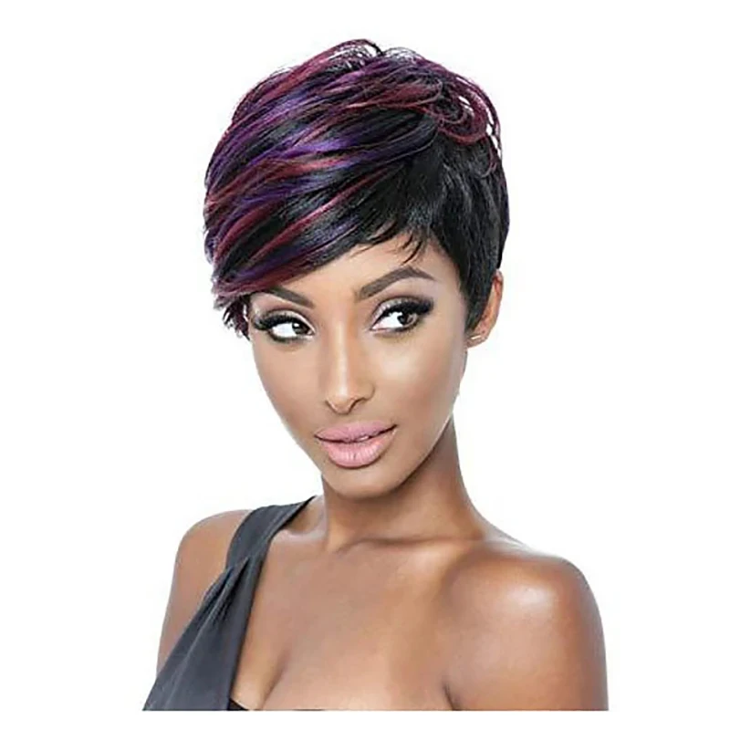HAIRJOY Short Straight  African American Wig  Heat Resistant Synthetic Hair  for Women