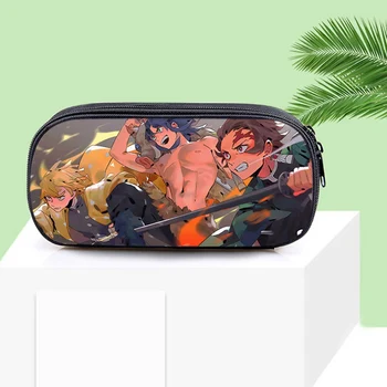 

High Quality Anime Demon Slayer Kimetsu No Yaiba Canvas Purse Pencil Case Zipper Makeup Bag Pen Stationery Bag