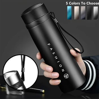 

304 Stainless Steel Travel Mug Portable Thermos Vacuum Flask Coffee Insulated Cup Steel Thermos Bottle With Rope Straight Cup