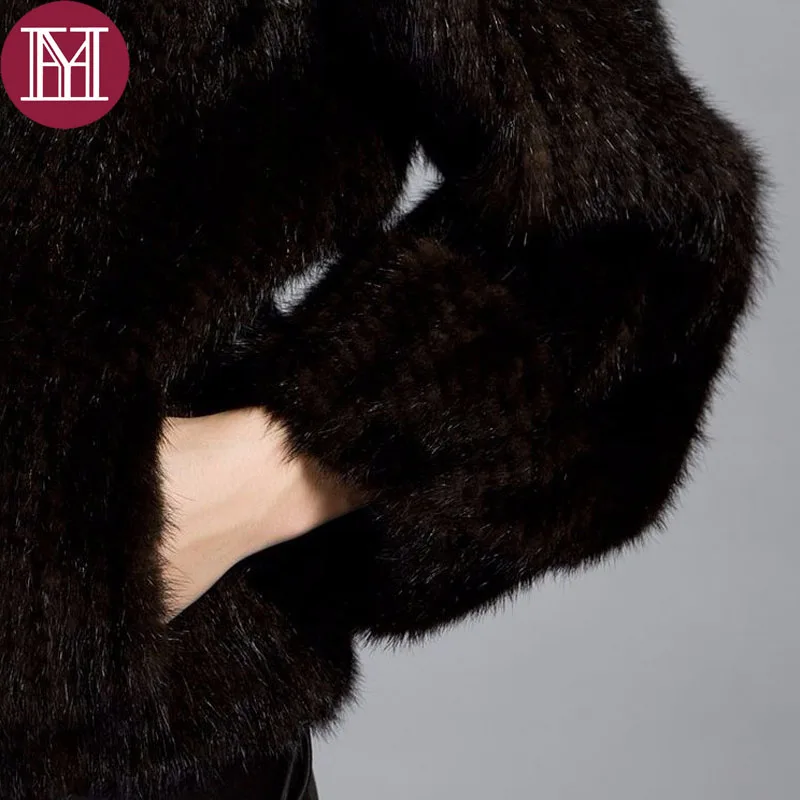 Hot sale women real mink fur jacket fashion brand lady natural mink fur coat zipper knitted outerwear