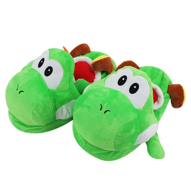 28cmWinter warm Anime Super Mario Cartoon Yoshi Dragon Plush Stuffed Doll Indoor Slippers For Adults Home Autumn