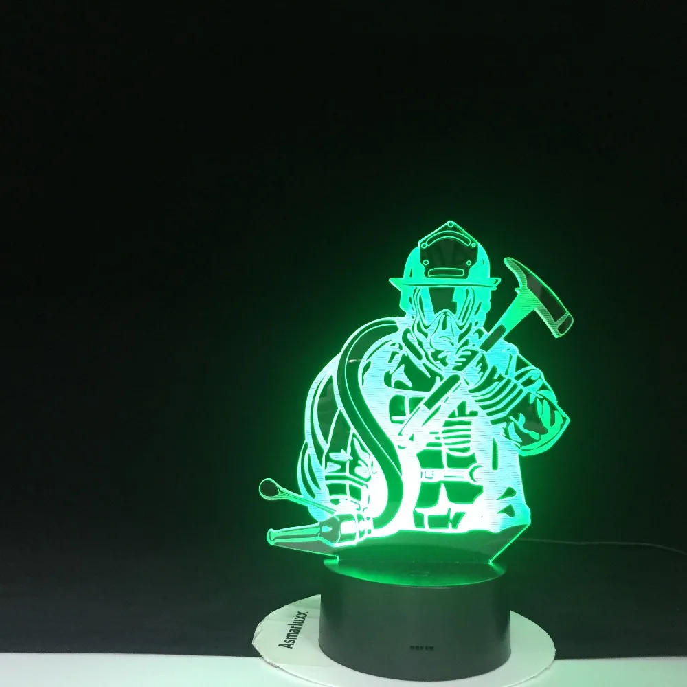 Пожарный 3D светодиодный usb-ночник для моделирования, креативная настольная лампа пожарного, домашний декор, 7 цветов, меняющееся освещение для сна, подарки для детей