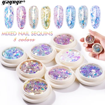 

Yayoge 8 Colors Nail Art Holographic Sequins Colorful 3D Charm Dust for Manicure UV Gel Polish New Decorations For Nail Art