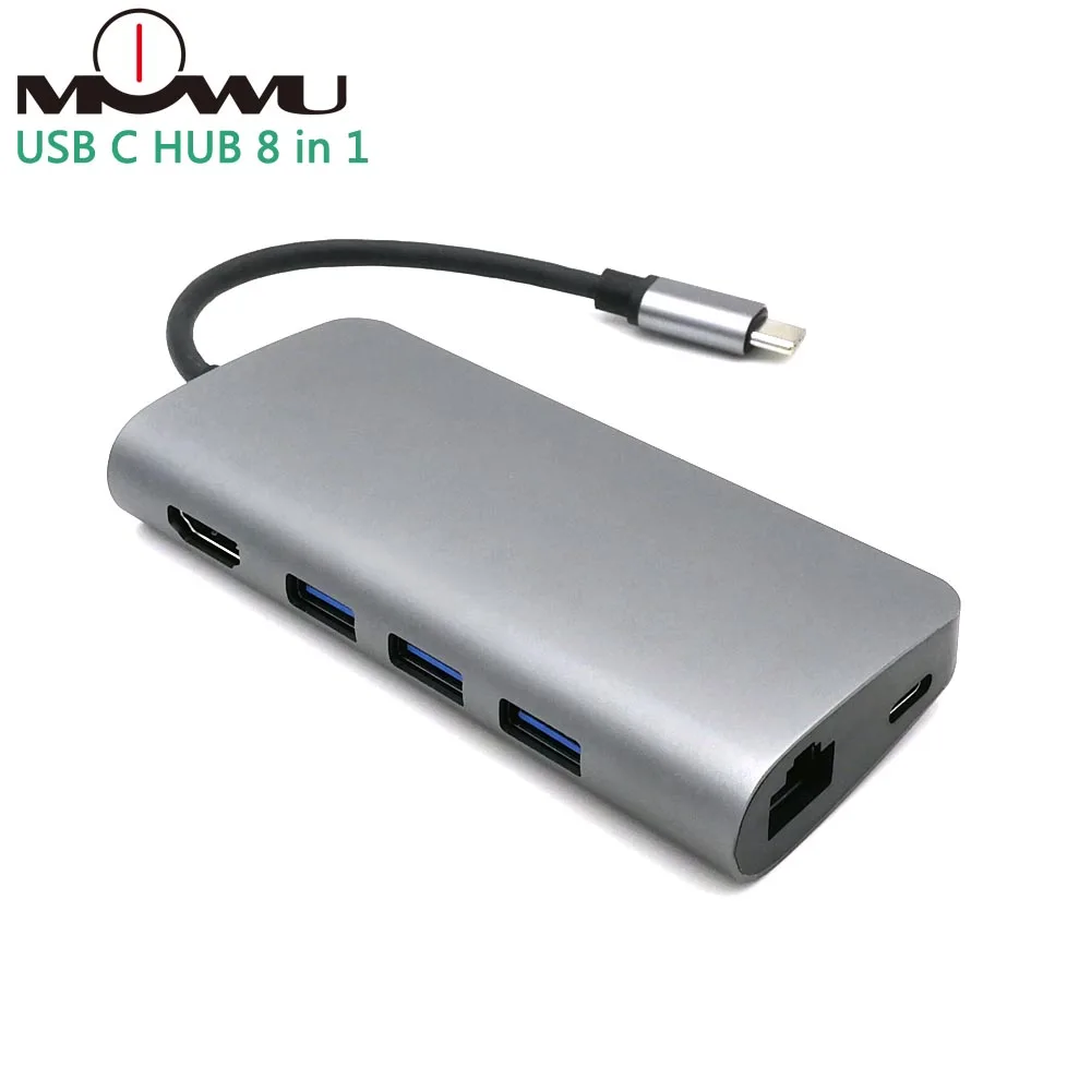 MOWU USB C концентратор 8 в 1 USB-C концентратор тип-c для мульти USB 3,0 HDMI 4k RJ45 адаптер питания Тип c хаб сплиттер для Macbook Pro Air