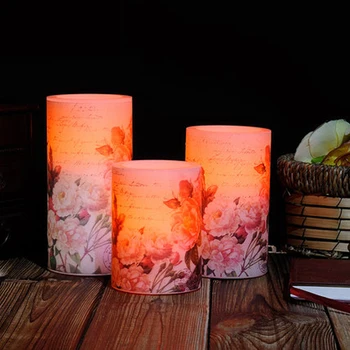 

New Peony pattern LED Electronic Flameless Candle Lights battery operated Candle Lamps Party Wedding Candels Safety Home Decor