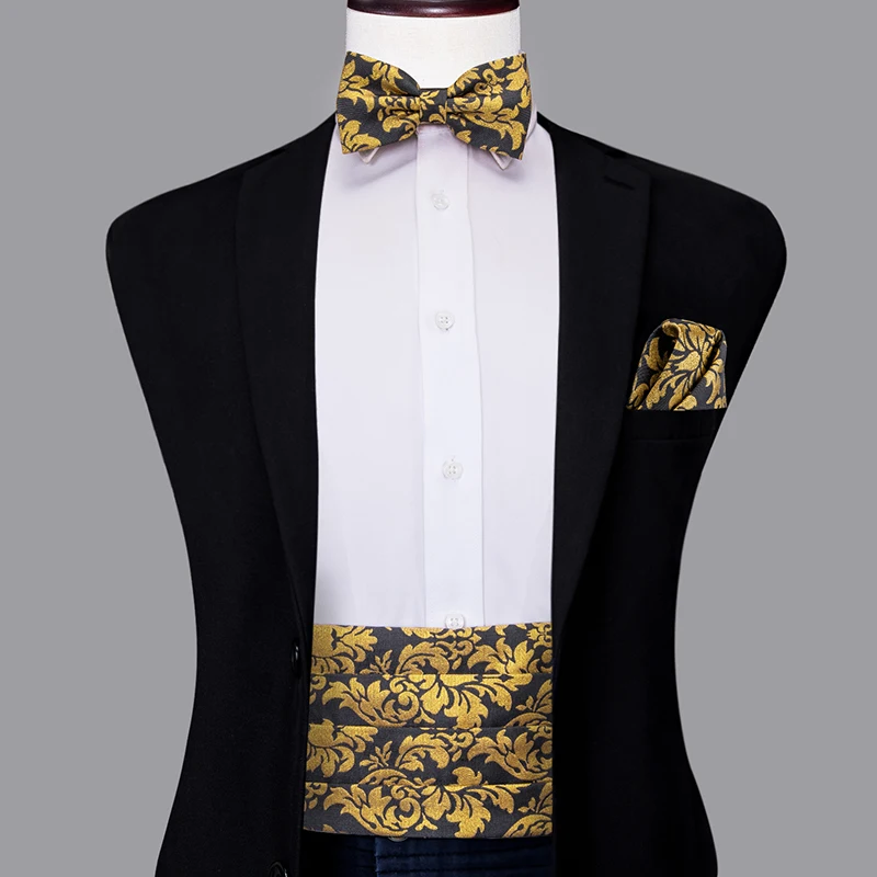 Роскошный шелковый Cummerbund 20 цветов галстук бабочка запонки Hanky золотые Cummerbunds для