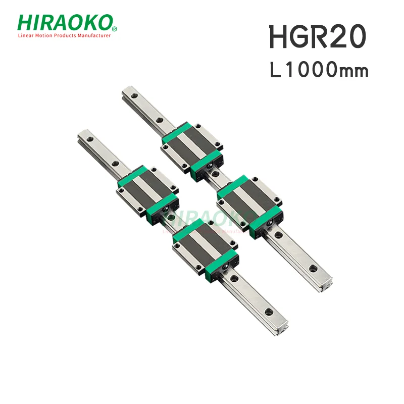 2Pcs HGR20 1000mm LINEAR GUIDEWAY Rail 4Pcs HGW20CC Slider Block Same