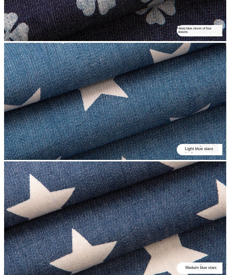 Stripe Soft Washed Denim Fabric Cotton 100% for Shirt Dress Pants Thin Brocade Blue Stars Geometric Printed Sewing Summer Diy