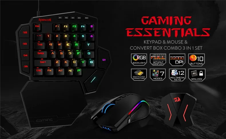 Redragon K585 One-handed Rgb Gaming Keyboard And M607rgb Mouse 
