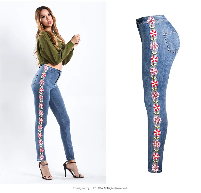 

Women's Jeans New Slim Stretch Jeans Side Embroidery Pattern High Waist Pattern Pants Jeans Autumn Winter Pants