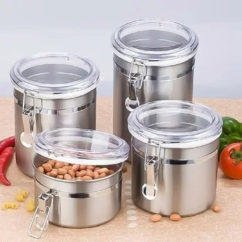 

New StainlessSteel Airtight Sealed Canister Coffee Flour Sugar Tea Container Kitchen Storage Bottles Jars Boxes Food Sealed Cans