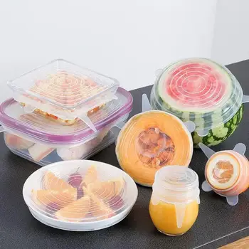 

6 Pcs/ Set Silicone Cover Fresh Keeping Silicone Stretch Lids Caps For Food Pot Dish Kitchen Accessories tampa de silicone
