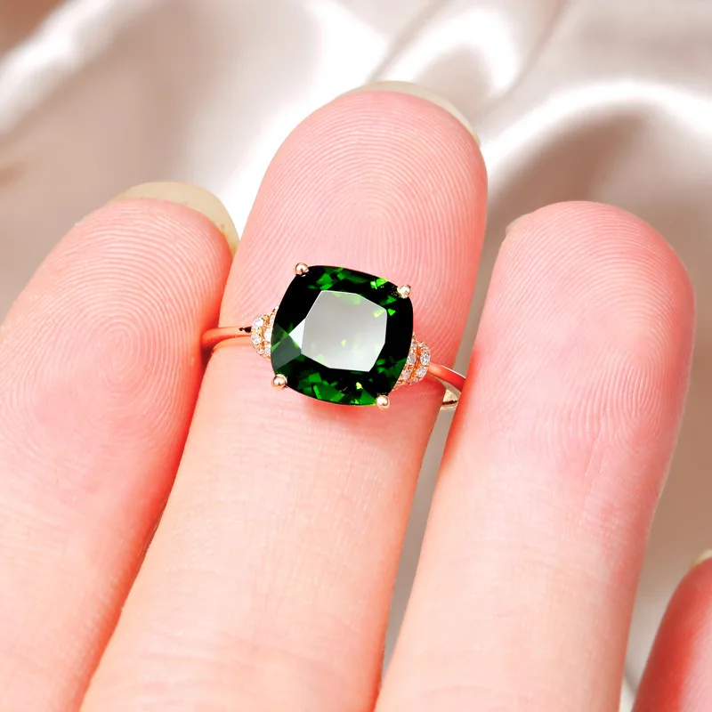Зеленое кольцо для женщин из розового золота 10 к девушек Anillos Изумрудный камень