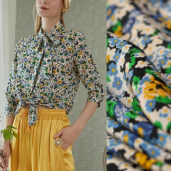 

139CM Wide 16MM Daisy Print Silk Crepe de Chine Fabric for Summer Dress Shirt Scarf Cheongsam Skirt Suit E1274