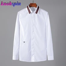 Брендовая рубашка мужская повседневная с длинным рукавом мужские рубашки маленькая пчела вышивка мужская деловая рубашка рубашки тонкая однотонная сорочка