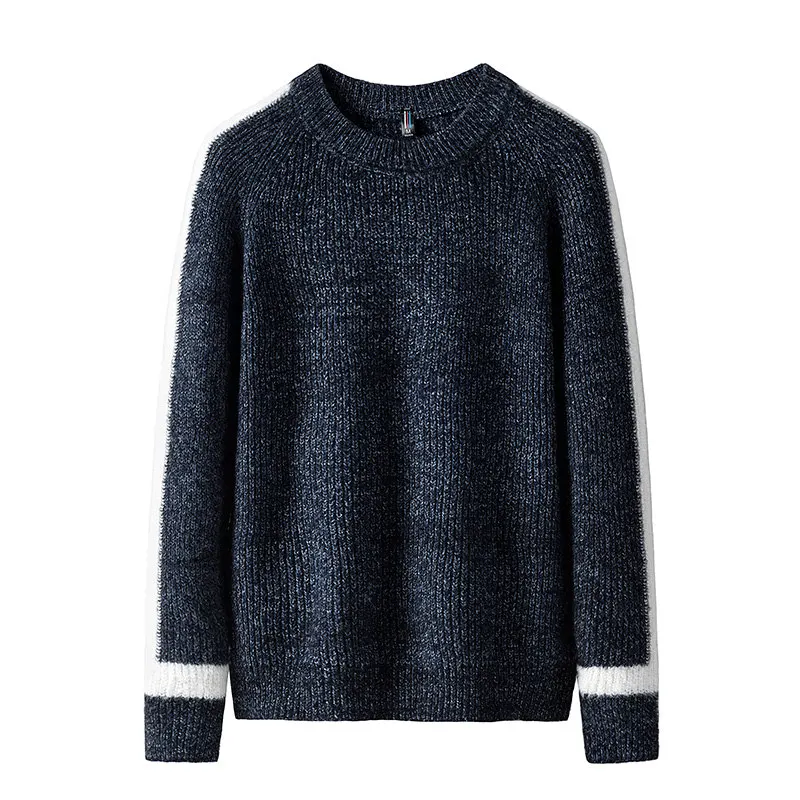 Navy Blue Sweater Одноместный придорожный свитер в полоску для мужчин Простая мужская зимняя одежда вязаный пуловер Джемпер кашемировый свитер мужской высококачественный - Цвет: Navy Blue Sweater
