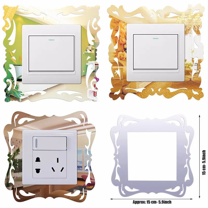 

Silver Mirror Light Switch Surround Wall Sticker Cover Frame Wrap Home Decoration 4pcs/Lot