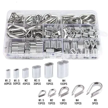 

250Pcs 304 Stainless Steel Wire Rope Cable Thimbles Combo and Aluminum Loop
