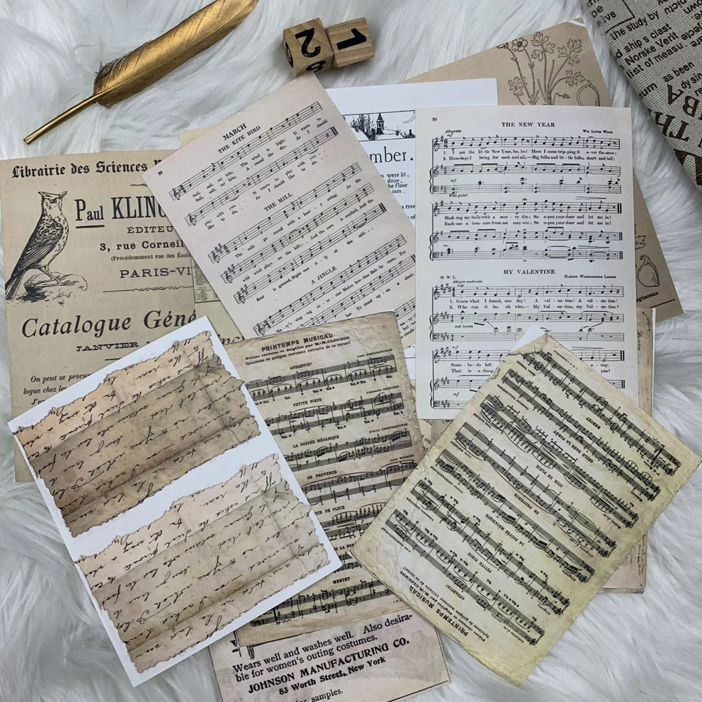 

14pcs/lot Retro English Poetry Old Music Score Sticker Black Girl/Boy/Bird/Mushroom Labe Material paper Sticker DIY Scrapbooking