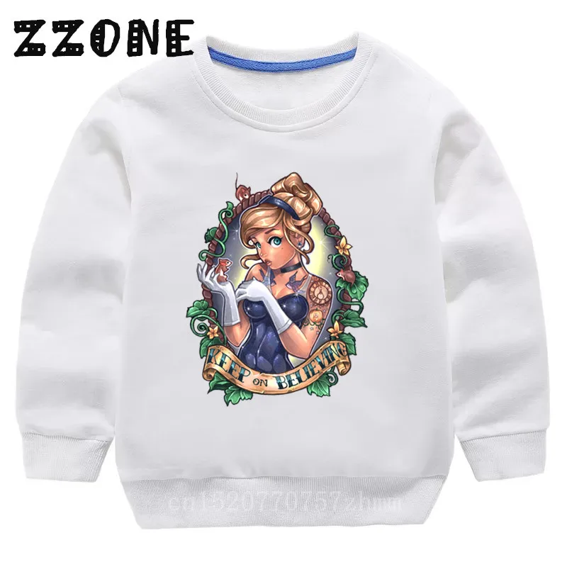 Детские осенние хлопковые свитера в европейском стиле с рисунком принцессы; пуловер для малышей; топы для девочек; зимние детские толстовки с капюшоном; одежда; KYT5300 - Цвет: 5300D-White