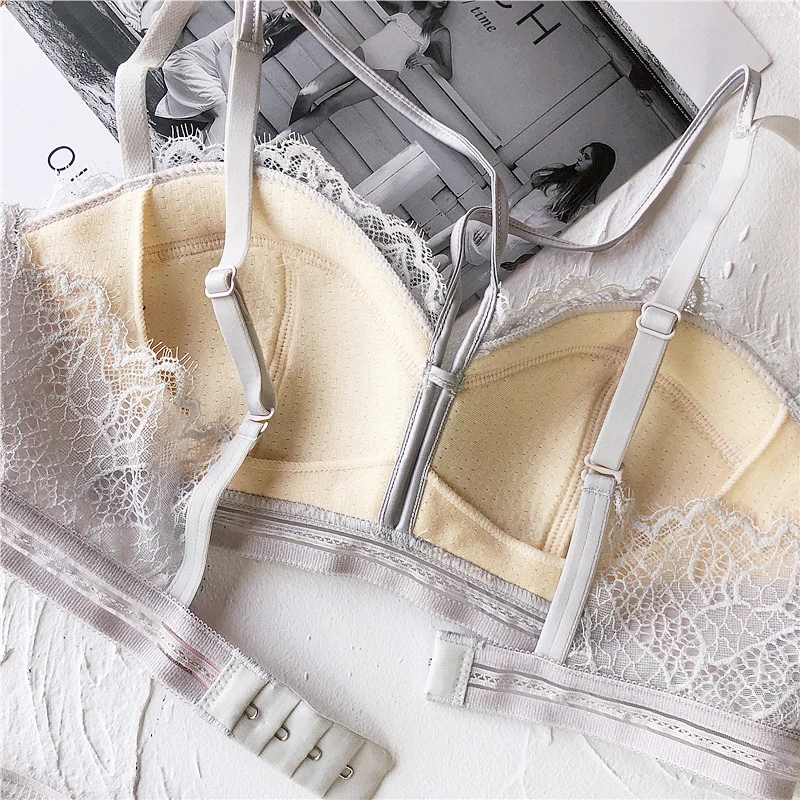 women lace sexy bra set intimates hollow out half cup lingerie thin cotton cup temptation panty briefs silk wire free underwear