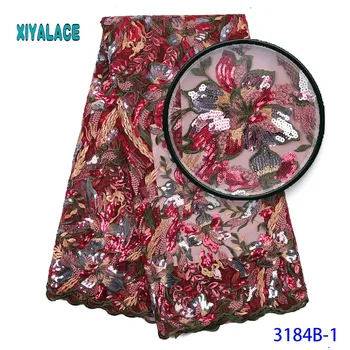 

2020 Sequins Lace Fabric Party Dress High Quality African Tulle Lace Embroidery For Nigerian Lace Fabric 5yards 3184b