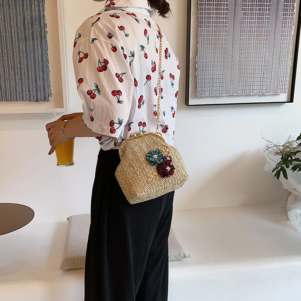 

Women's Bag Fashion Retro Woven Shoulder Floral Handbag Beach handtassen dames sac a main femme de marque soldes bolsa feminina