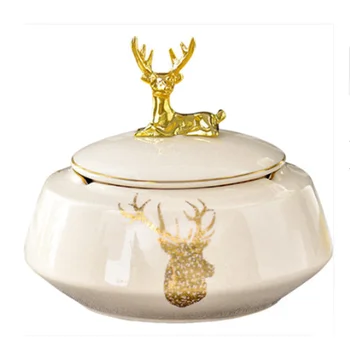 

European style ashtray creative trend home with cover anti-gray fashion light luxury American ceramics