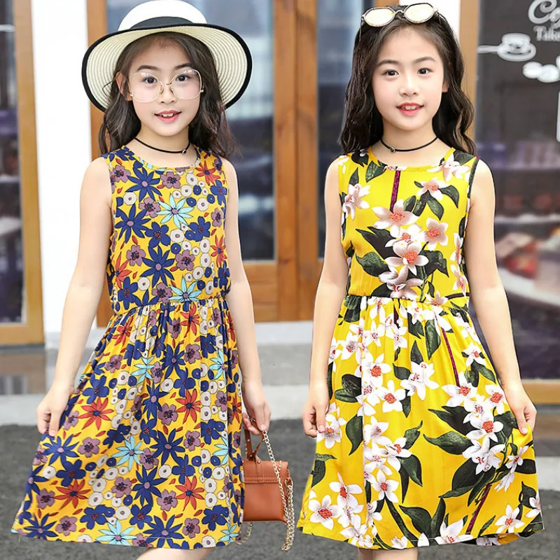 Платье для девочек; От 3 до 9 лет; Новинка; Летнее Детское платье принцессы на подтяжках для подростков; пляжное платье с цветочным рисунком для девочек; платье принцессы для девочек-подростков