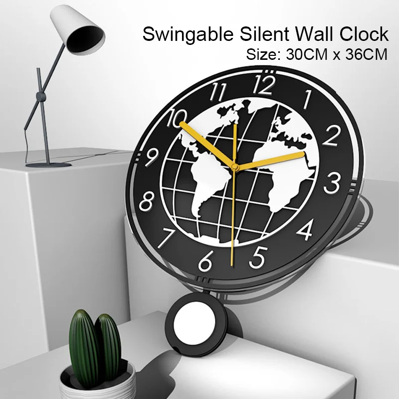 

Creative Swingable Wall Clock Silent Vintage Black Hanging Watch 3D Digital Metal Pointer Quartz Clocks With Wall Stickers