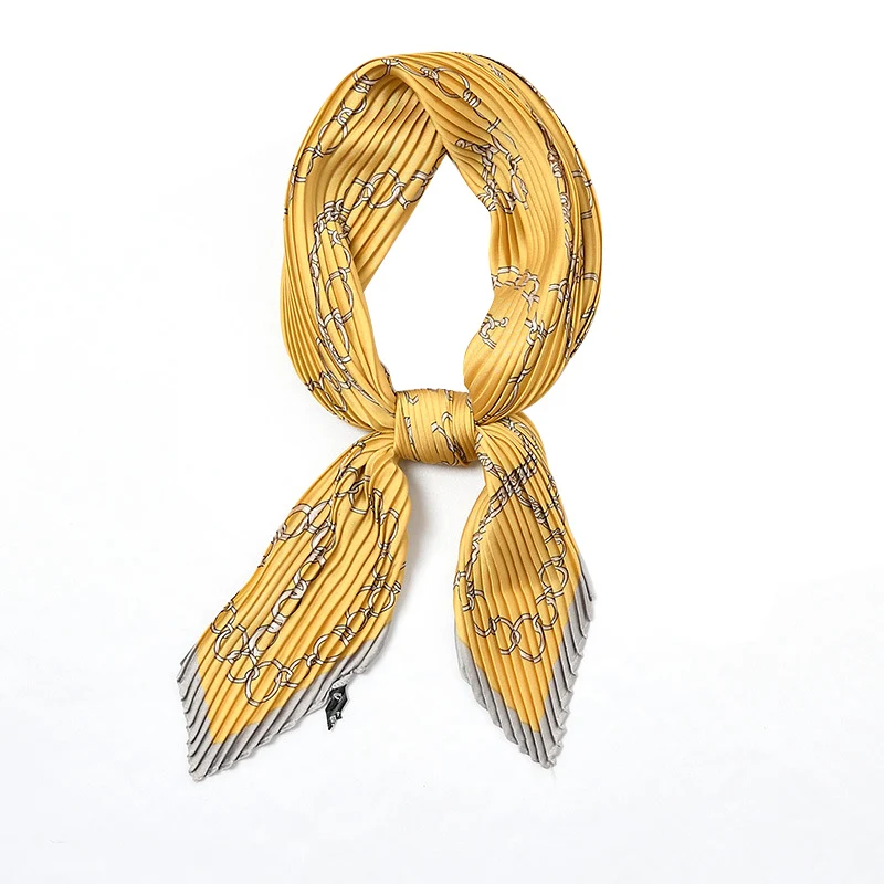 

2020 Women Small Square Stripe Silk Scarf Foulard Femme Wrap Handkerchief Bandana Accessories Crinkle Hijab Scarfs for Ladies