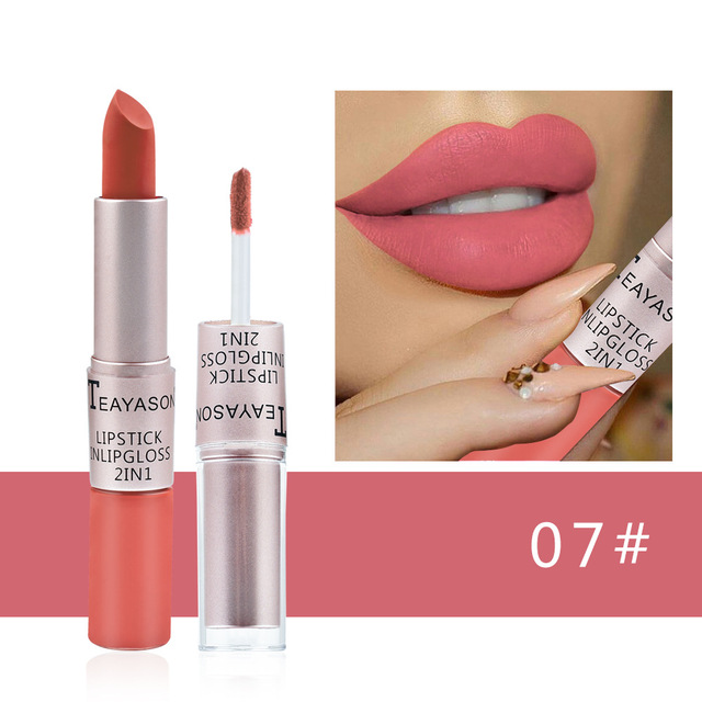 Fashion 2 in 1 Matte Lipgloss Sexy Liquid Lipstick Matte Lasting Waterproof Cosmetic Beauty Keep 24 Hours Makeup Lipgloss
