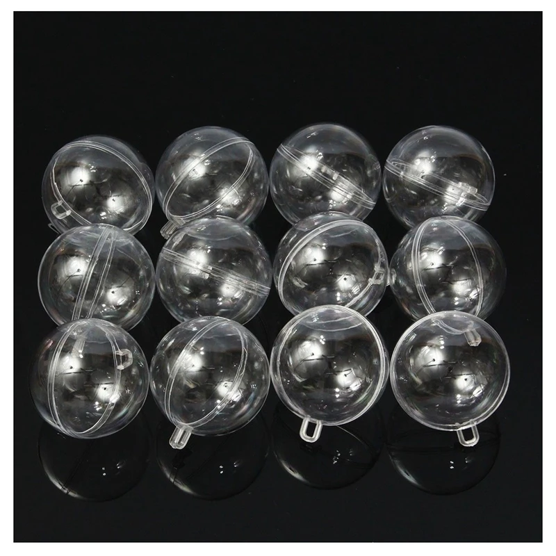 

12Pcs 60mm Ball Christmas Baubles Clear Fillable Xmas Tree Decoration Ornaments