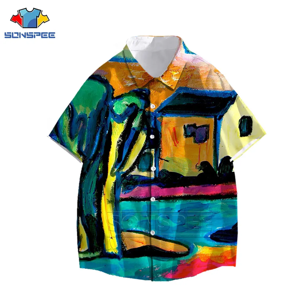 SONSPEE High Quality Shirt for Men 3D Print Super Cool Hip Hop Oils Streetwear Tops Oversize Fashion Hawaiian Shirt Short Sleeve