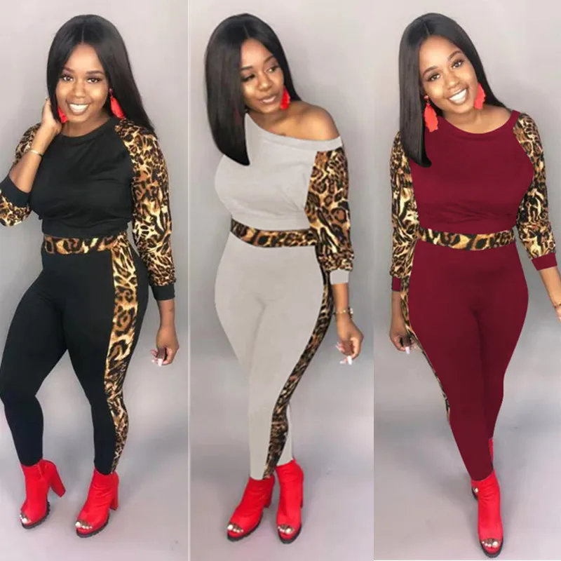 Зимний женский комплект из лоскутков лосины с леопардовым принтом брючный