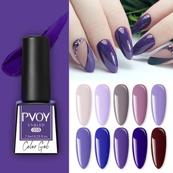 

PVOY 7.3ml Purple Nail Polish Gel Varnish Paint Semi Permanent Nails Art Gel Nail Polish Soak Off Base Top Coat Hybrid Primer