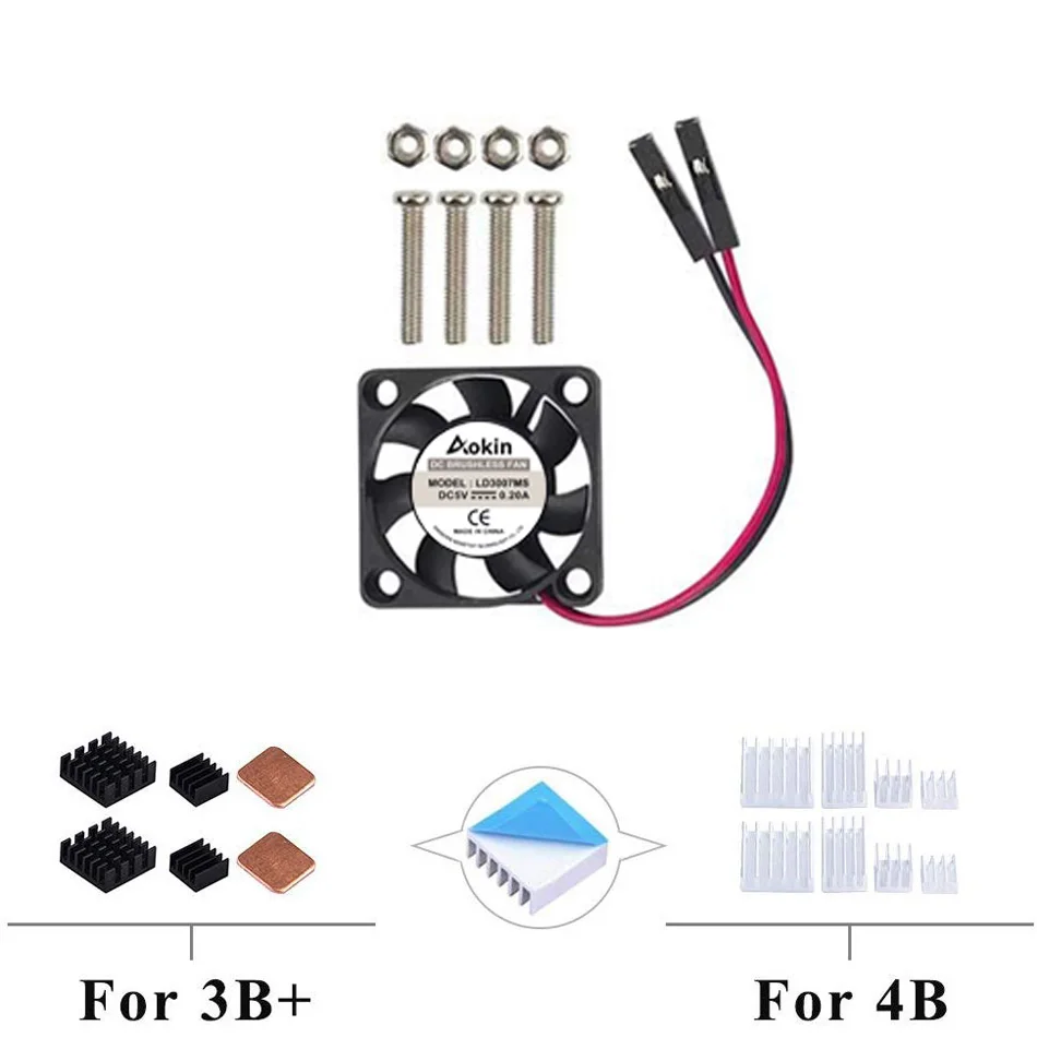 Raspberry Pi 4 вентилятора, Raspberry Pi Вентилятор охлаждения 30x30x7 мм DC 5 В Бесщеточный вентилятор охлаждения Raspberry Pi радиатор Pi 4 Модель B 3B+ Pi 3