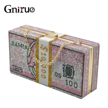 

Fashion Diamond Women Evening Bag Designer Box Dollar Bag Luxury Rhinestone Money Clutch Purse Handbags Party Prom Clutches
