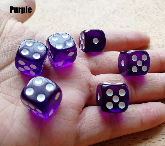 Фиолетовый Игральные кости DND набор 10 шт./лот 6 сторон dobbelstenen dados 14 мм акриловые круглые Прозрачные Кубики игры цифровые кубики - Цвет: Фиолетовый