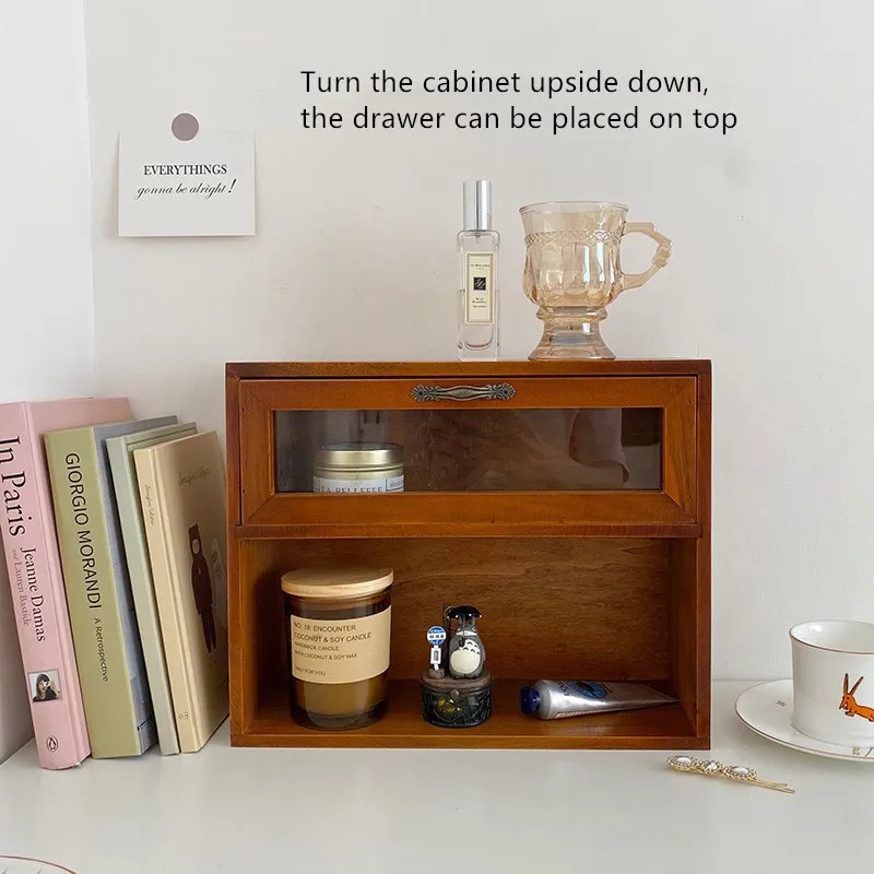 

CuteLife Vintage Wooden Drawers Storage Shelf Home Decoration Book Table Shelf Bedroom Makeup Organizer Box Kitchen Accessories