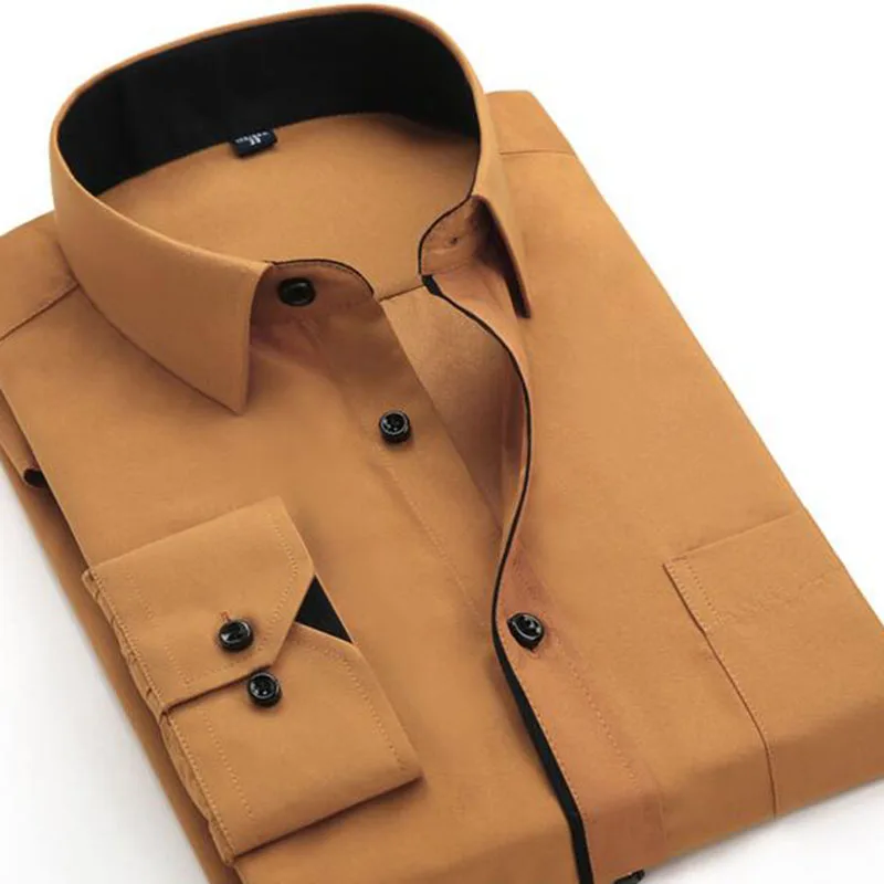 Мужские однотонные однобортные рубашки ярких цветов Camisa, тонкие рубашки из чистого хлопка высокого качества в английском стиле, одежда Vestido - Цвет: orange