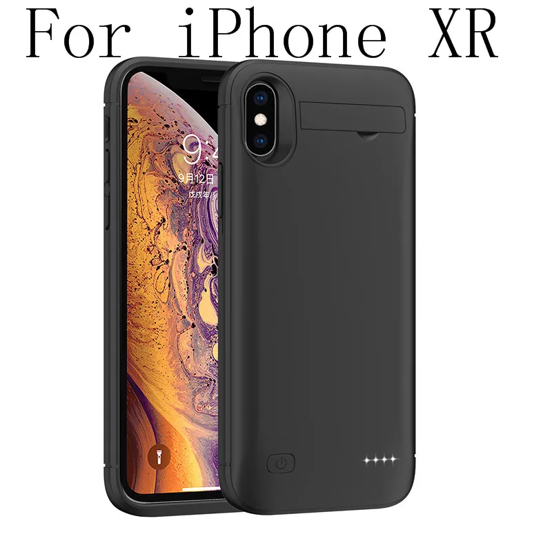 Чехол для аккумулятора для iphone XR X XS Max Slim power Bank Charing чехол для iphone 6 6S 7 8 Plus чехол для зарядного устройства с подставкой задняя крышка - Цвет: XR-Black