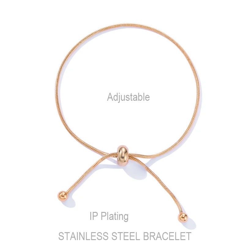 Adjustable Slider Snake Chain Bracelet Bangle for Girls Women Stainless Steel Jewelry Findings Rose Gold Silver Color Minimalist
