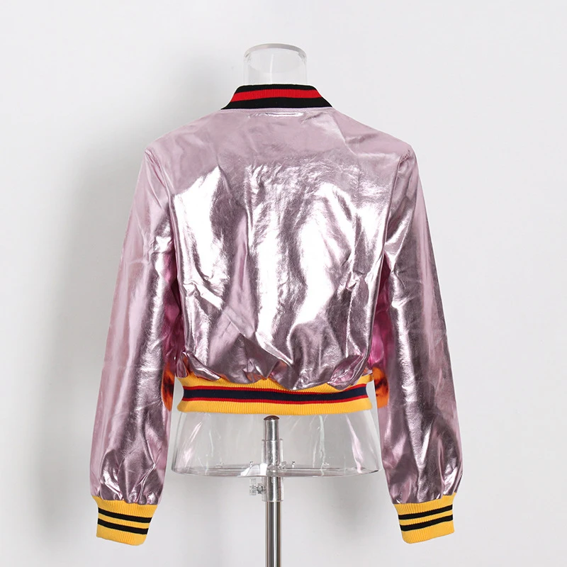 ECRURANI Casual Embroidery Jacket For Women O Neck Long Sleeve Zipper Hit Color Jackets Female Fashion New Clothing 2021 Stylish
