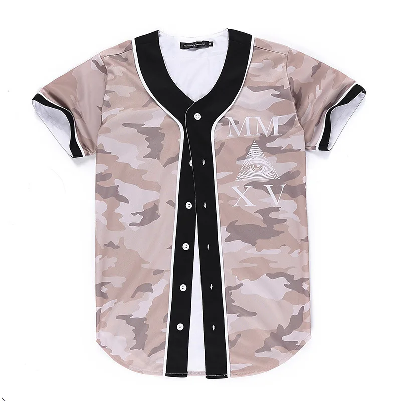 

New summer men's hip-hop street camouflage print short sleeve cardigan medium and long baseball jacket