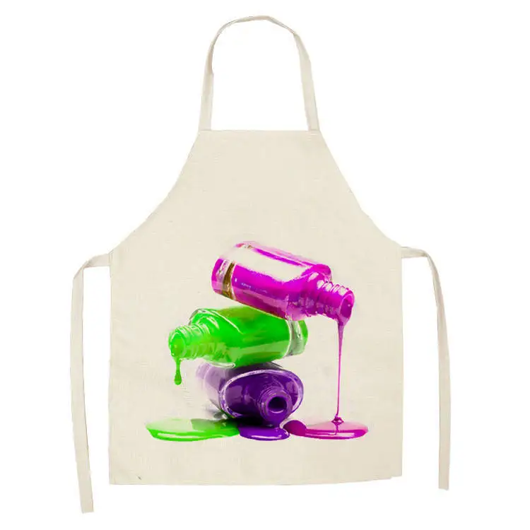 1Pcs Kitchen Apron Colorful Nail Polish women Printed Sleeveless Cotton Linen Aprons for Men Women Home Cleaning Tools WQTF05