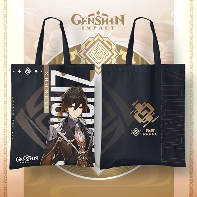Genshin Impact Anime Cosplay Baal Kazuha Canvas Tote Bag Zhongli Yoimiya Xiao Ayaka Ganyu Hu Tao Klee Kids Collection Gifts Zhongli