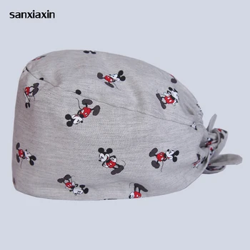 

Viaoli new Cotton Scrub Caps for Women and men Hospital Medical Hats Print cat in Black Tieback Elastic Section Surgical Caps