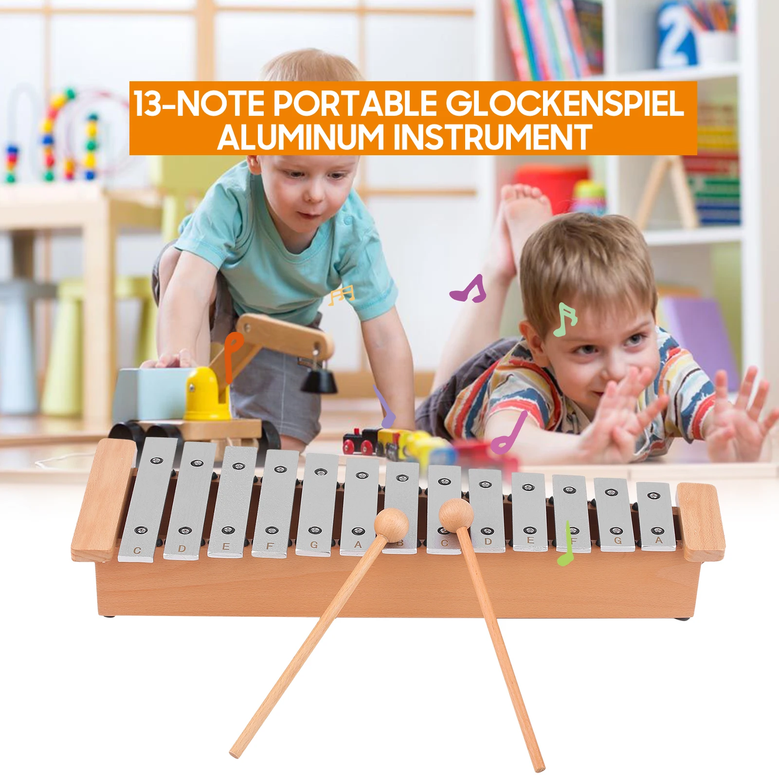 

13-Note Glockenspiel Portable Aluminum Piano Xylophone with 2 Wooden Sticks Musical Instrument for Beginners