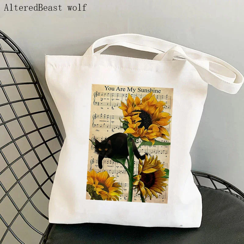 Women Shopper bag Black Cat Toilet Paper Roll With It Bag Harajuku Shopping Canvas Shopper girl handbag Tote Shoulder Lady Bag